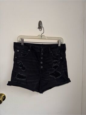 American Eagle Outfitters Black High-Rise Distressed Denim Shorts